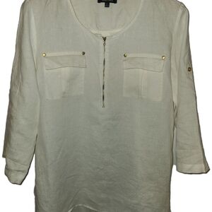 Ellen Tracy Women's Lino Cream Top with Gold Accents